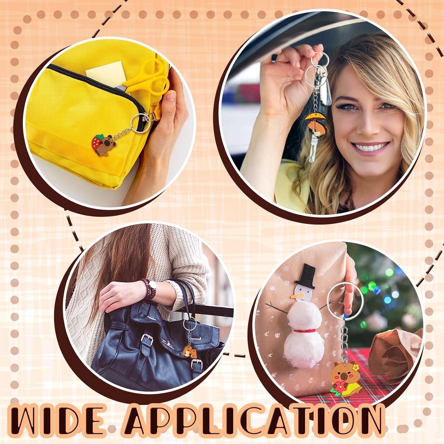 Nosiny カピバラキーホルダー 72個 バルク キュート カピバラキーチェーン クラス賞用 かわいいアクセサリー バッグチャーム