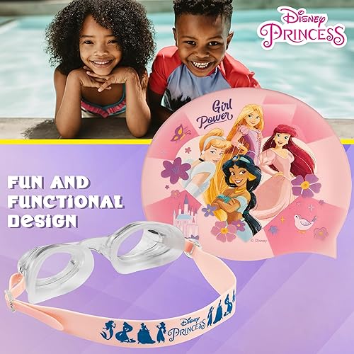 Miniatura 6 de Disney Juego de gafas de natación y gorro de natación para niños con protección UV antivaho Princesa rosada,Rosa Ariel,Rosado Minnie,azul (Blue