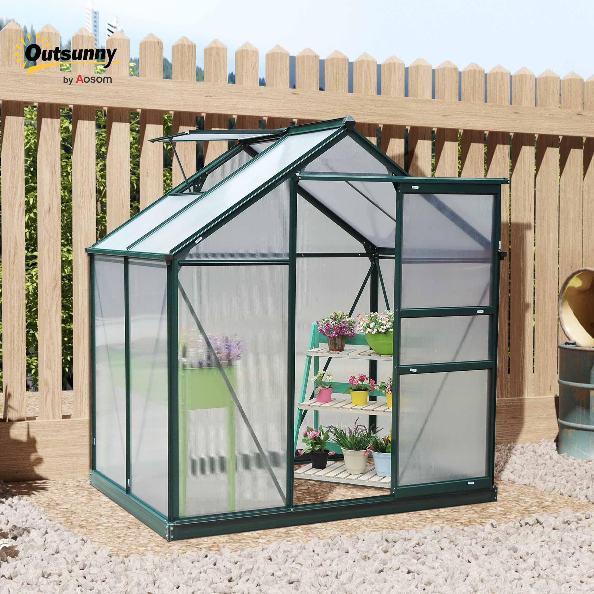 Outsunny Serra da Giardino in Policarbonato 190x132x201cm con Base | Struttura in Alluminio, Serra per Piante, Finestra, Porta Scorrevole