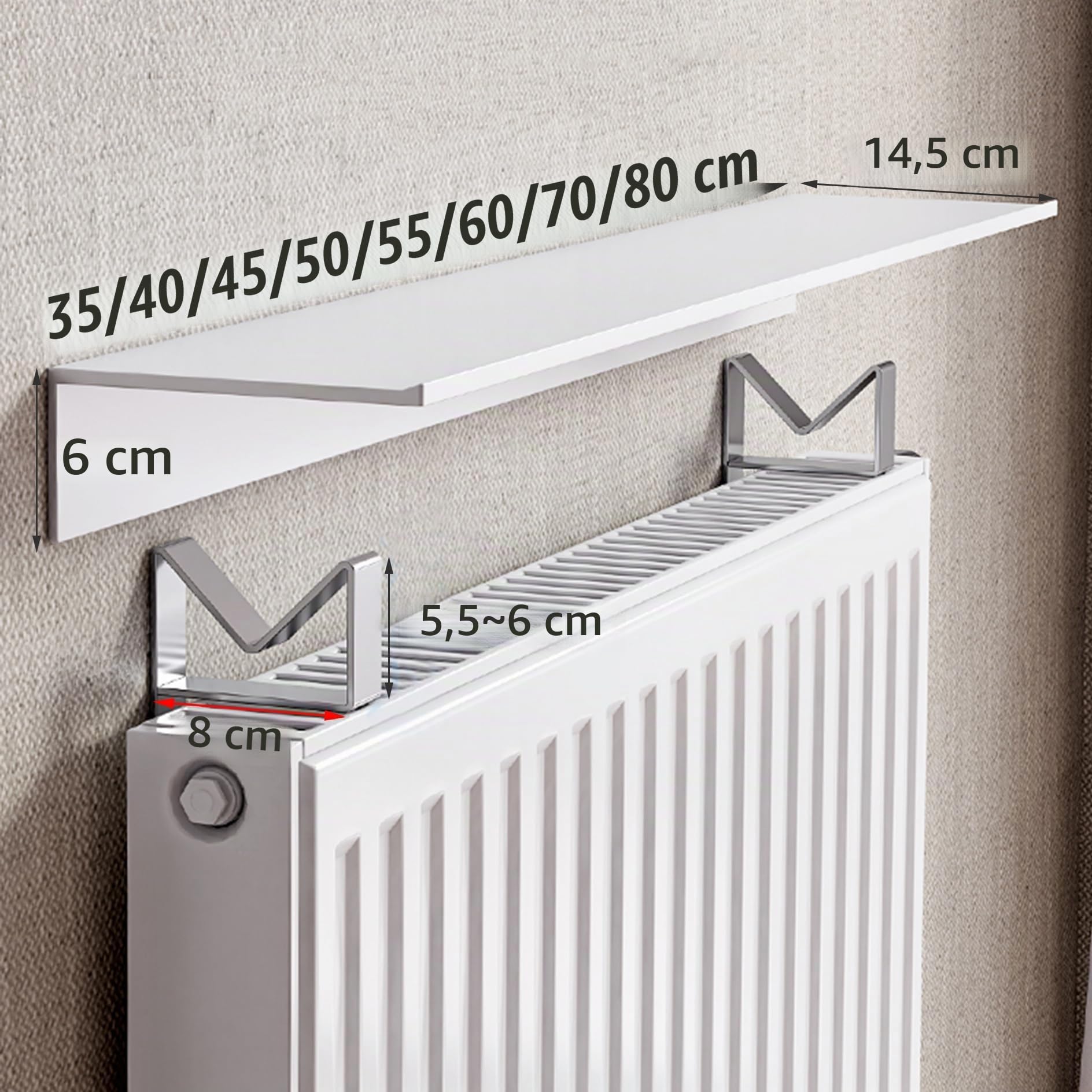 Mensola per Termosifone,Termosifone Alluminio,Copritermosifone Bianco Moderno,Copri Termosifone,Copri Caloriferi Termosifoni in ghisa,Antifumo Antipolvere,per Ufficio,Domestico,Soggiorno(35cm)