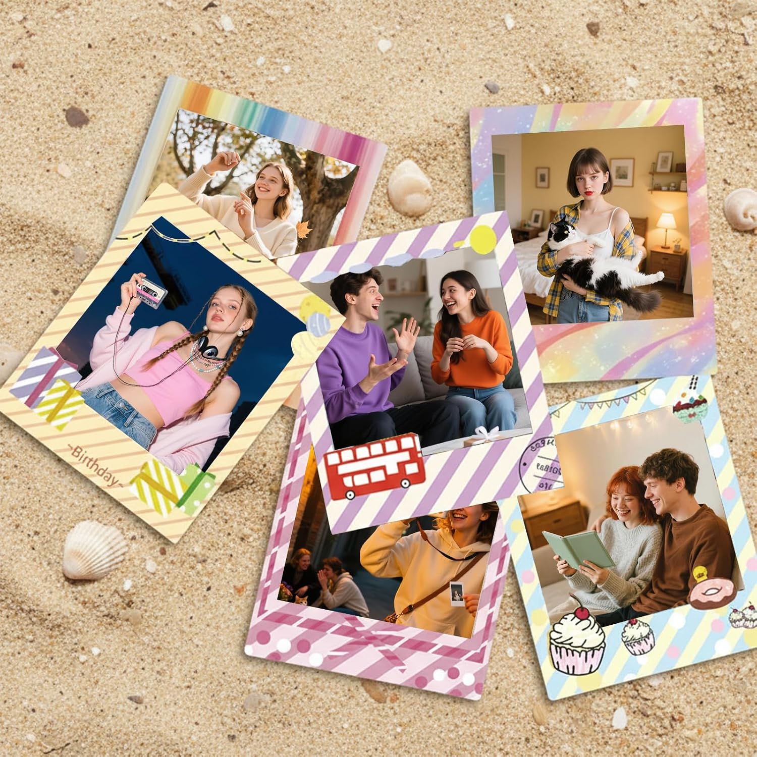 12PCS Photo Stickers for Camera Compatible with Fujifilm Instax Square SQ1 SQ6 SQ10 SQ20 SQ40 Film, Rainbow Series Decorative Border Picture Frame Accessories DIY Album for 2.44 × 2.44 Inches