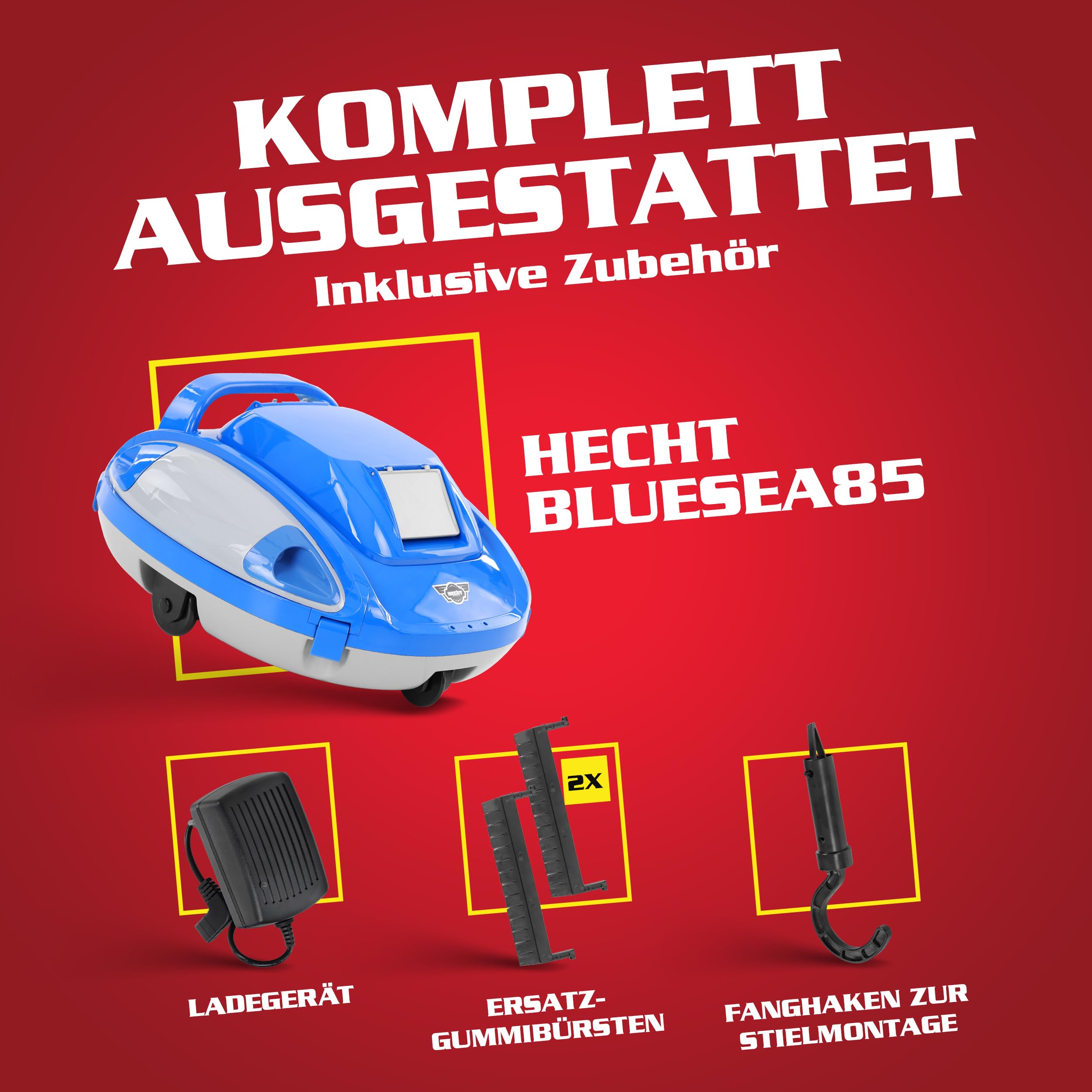 Hecht Poolroboter kabellos – 110 min Laufzeit, 5000 mAh - Akku Poolsauger & Poolreiniger für Boden & Wand bis 85 m², 1 klick Bedienung, leicht 3 kg, für jeden Pool geeignet | Unterwasser