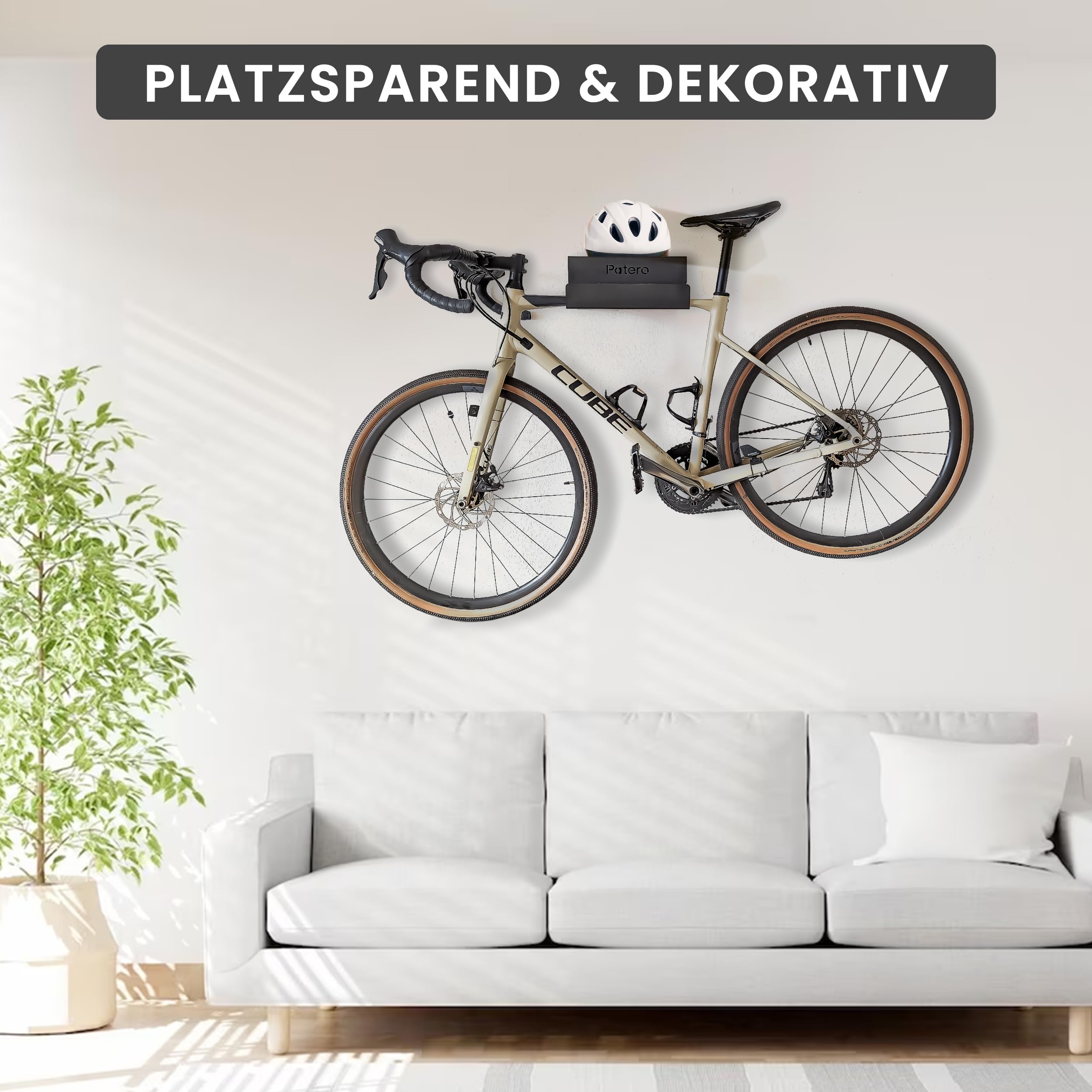 Patero Fahrrad Wandhalterung aus Metall – Wandhalterung Fahrrad Aufhängung mit 30 kg Traglast – Fahrradhalter Wand Fahrradhalterung Wand Rennrad Wandhalterung – Mit Montageanleitung, Schrauben & Dübel