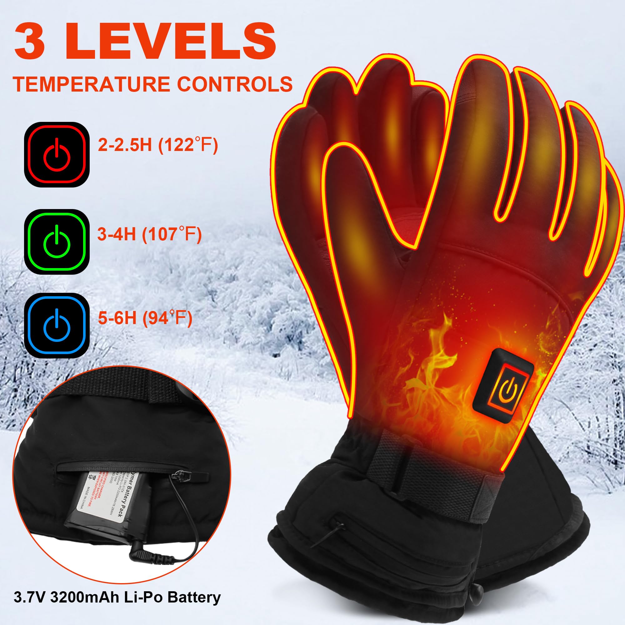 SVPRO Heated Gloves - Rechargeable Battery Powered Heating Gloves for Men & Women - Electric Thermal Ski & Winter Warm Heated Hand Warmer for Hunting, Fishing, Skiing, Cycling