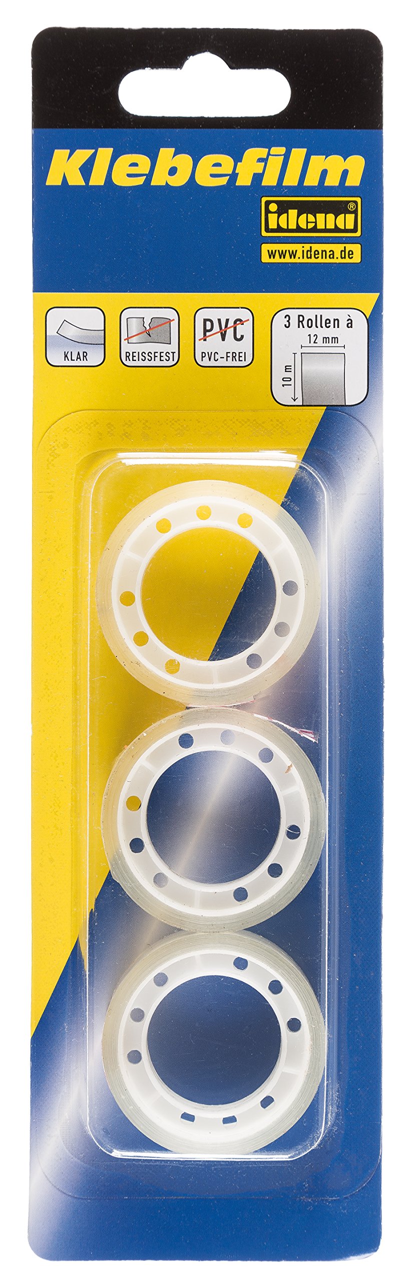 Idena 631051 Adhesive Film, Pack of 3, 12 mm x 10 m, Transparent