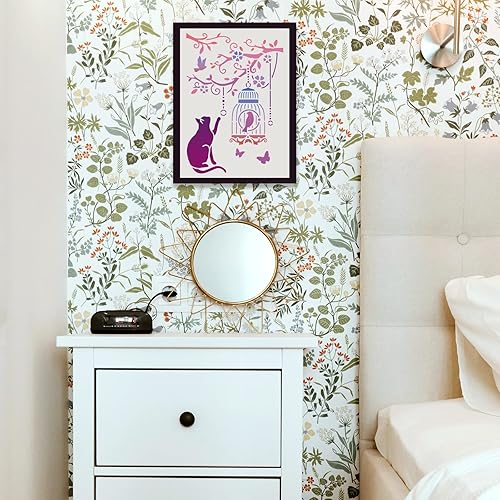 Miniatura 6 de FINGERINSPIRE Plantilla de pintura de gato de 8.3 x 11.7 pulgadas, plantilla de dibujo reutilizable para gatos y pájaros, arte de bricolaje, flores,