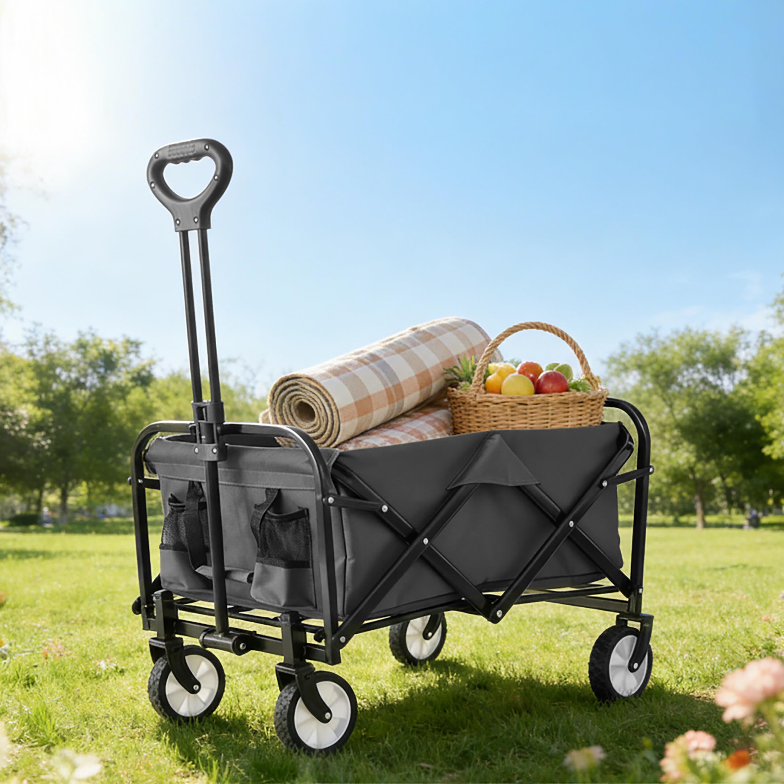 Relaxdays Chariot Pliant 100 kg, poignée télescopique, Tissu Oxford, pour Courses, Camping & Plage, Gris 89x50x72 cm
