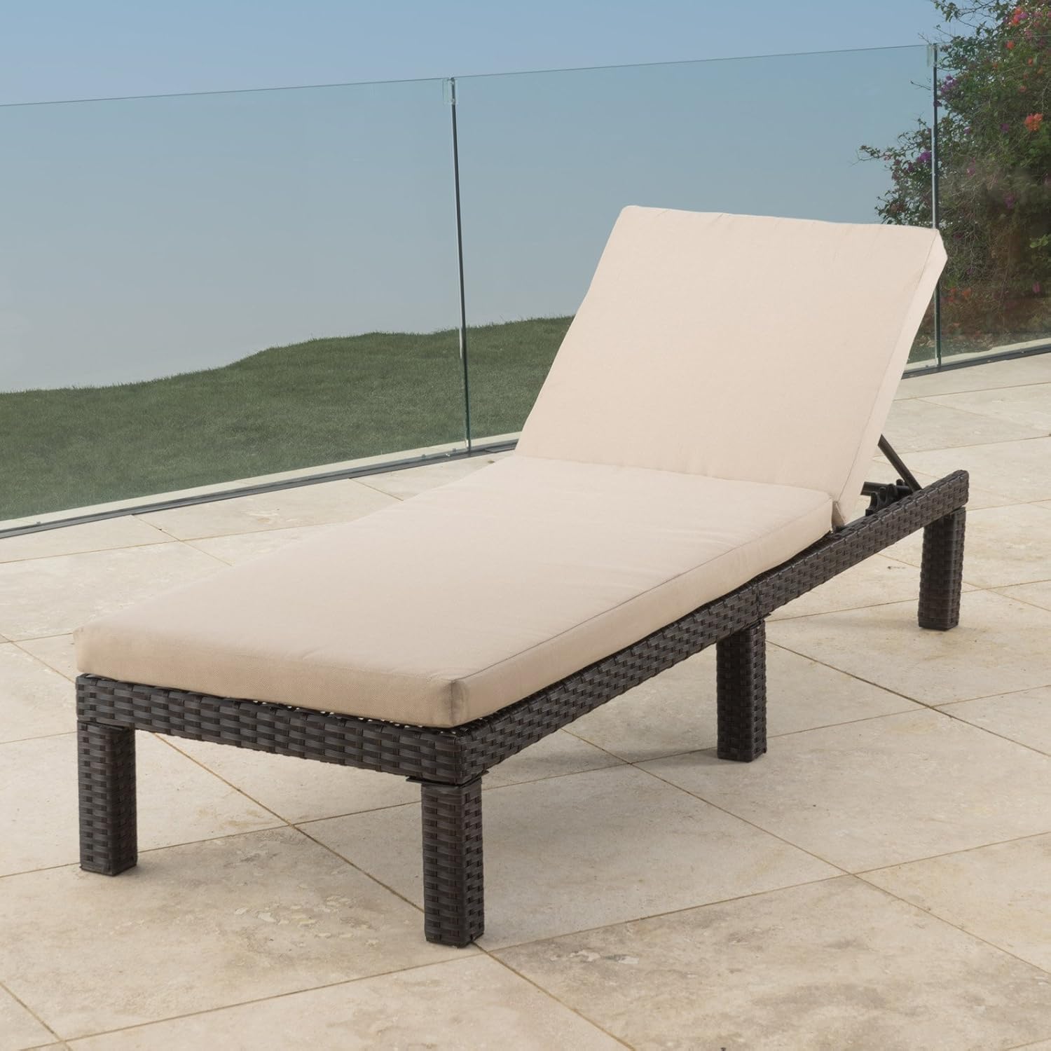 Wicker Patio Chaise Lounge with Water Resistant Cushion
