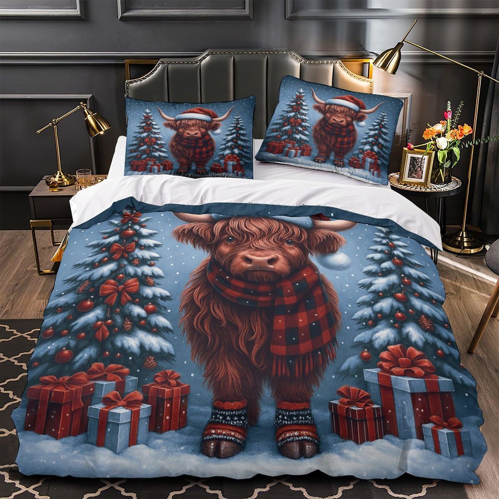 Housse de couette taureau de Noël 3 pièces : le cadeau de lit idéal pour enfants
