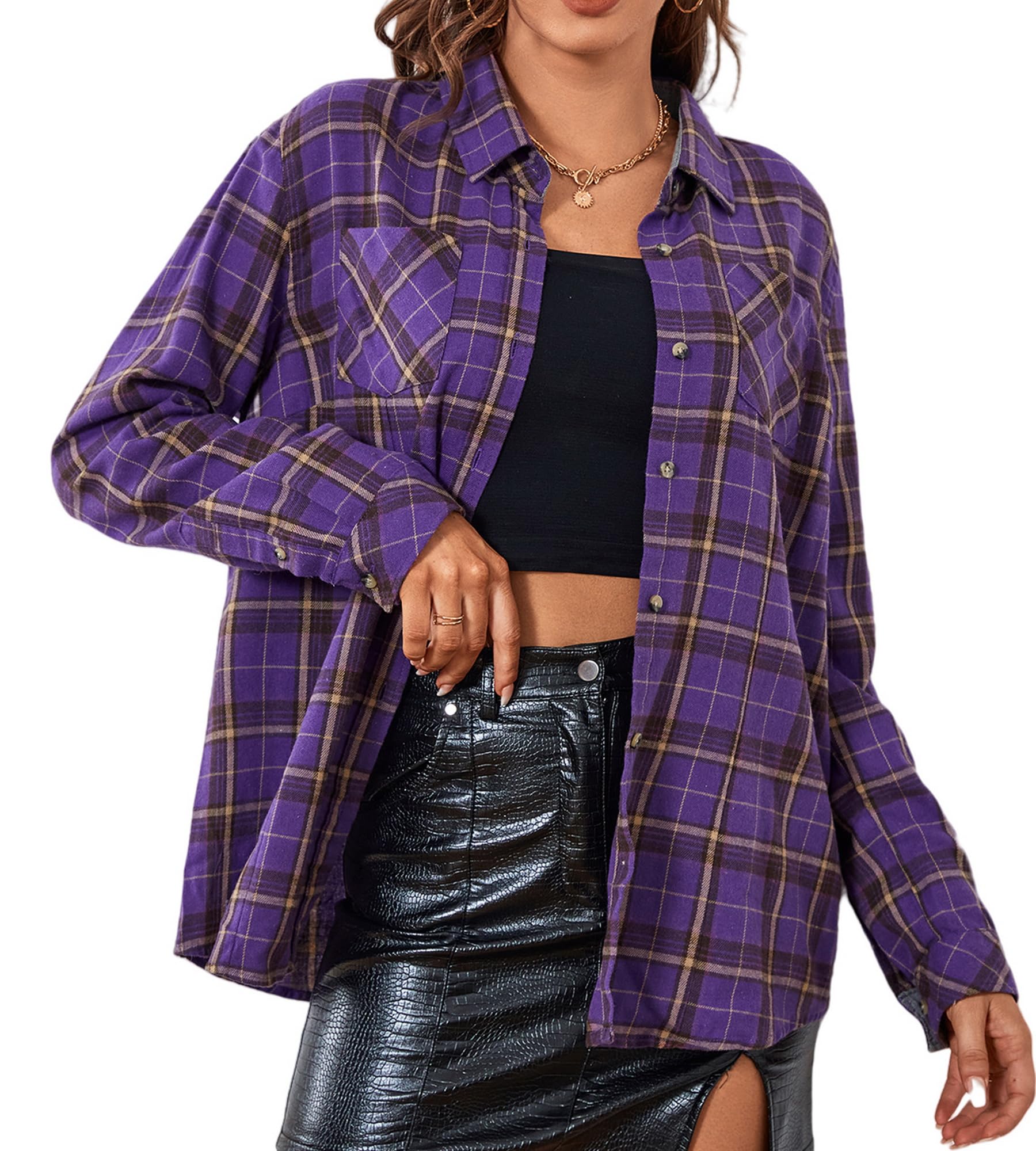 Alex Vando Womens Flannel Shirt Regular Long Sleeve Button Down Flannel Shirts for Women