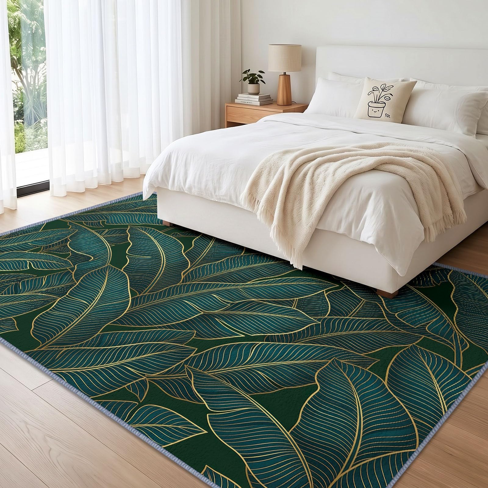 Plantes Feuilles De Bananier Vert Tapis Salon Lavable Grand 120 x 170 cm