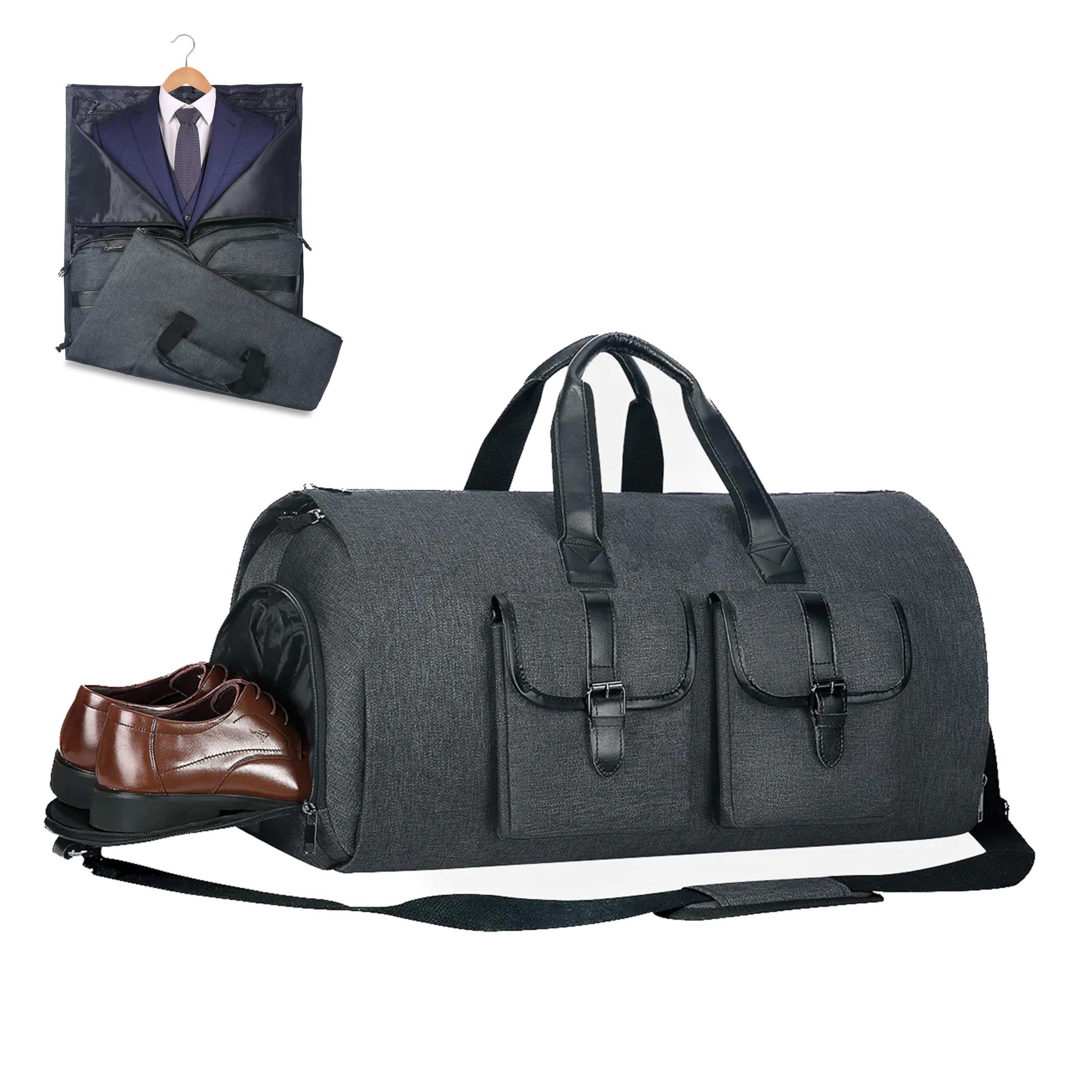 Crewer Convertible Large Size Garment Duffel Bag for Travel, Carry on Garment Duffel Bag for Men and Women - 2 in 1 Hanging Suitcase Suit Travel Bag (Grey, Polyurethane)