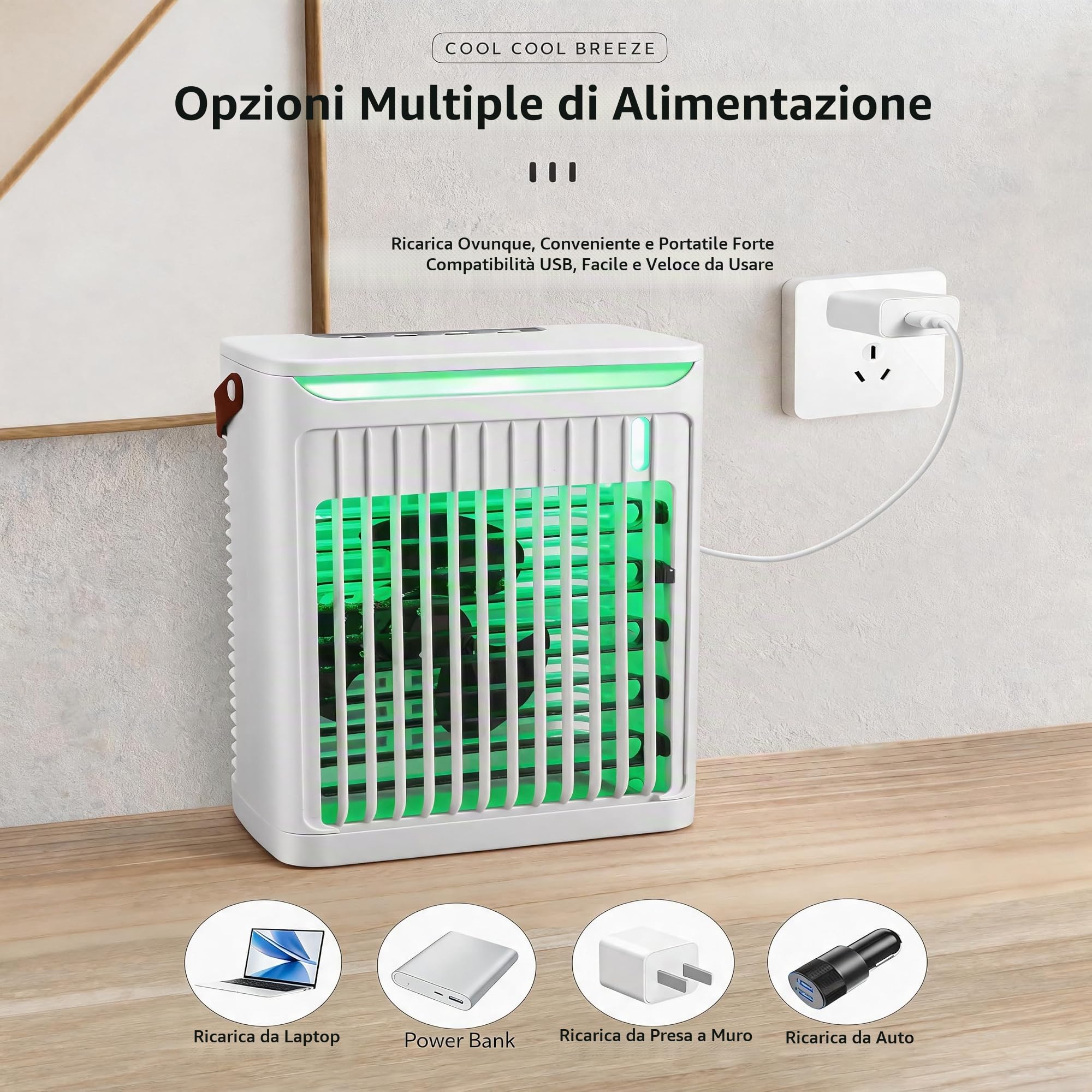 Mini Condizionatore Portatili Senza Tubo Climatizzatore Portatile Ventola 'umidificatore con Serbatoio 680 Ml 2 Nebbie Fredde 5 velocità 2 Nebbie Fredde e 7 LED Nebulizzatore Condizionatore