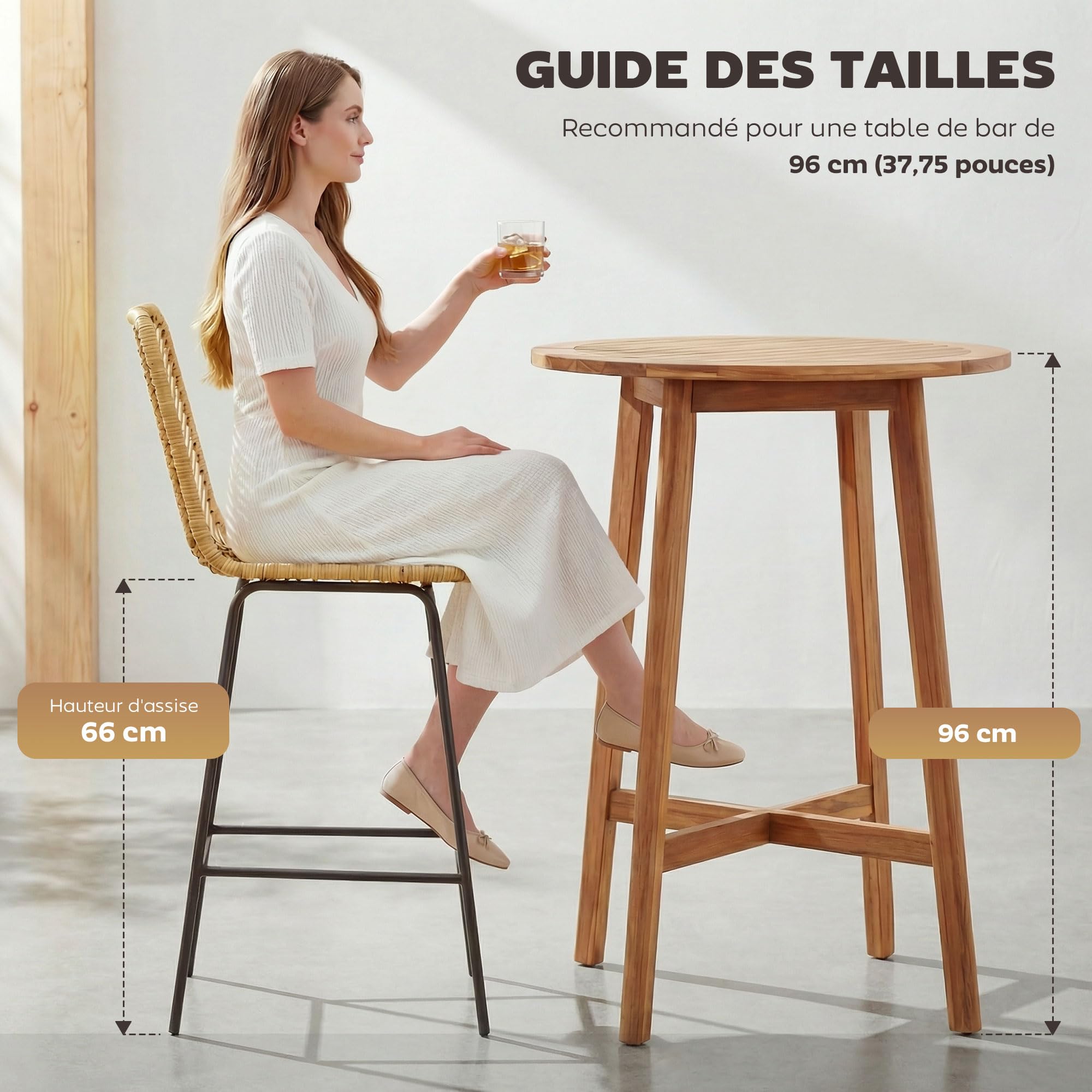 HOMCOM Lot de 2 Tabourets de Bar, Chaises de Bar, Assise 66H cm, Dossier en Cannage et Repose-Pieds, Cadre en Acier, Design Bohème, Chaises Hautes Cuisine, Salle À Manger, Comptoir, Jaune