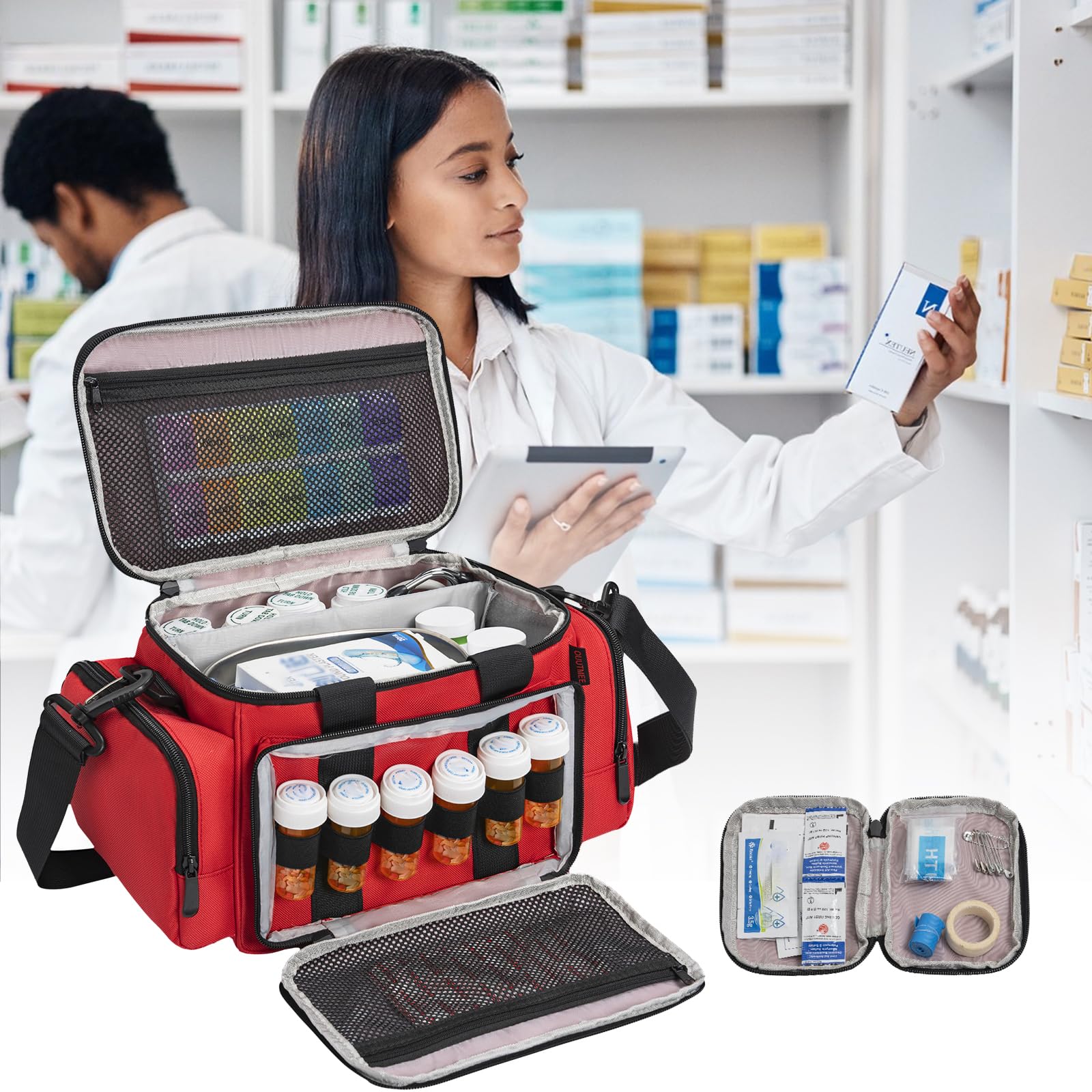 AKOZLIN Bolsa de suministros médicos portátil grande (vacía), bolsa de primeros auxilios para enfermera/profesional, adecuada para médicos generales, cuidado del hogar, viajes o eventos de emergencia