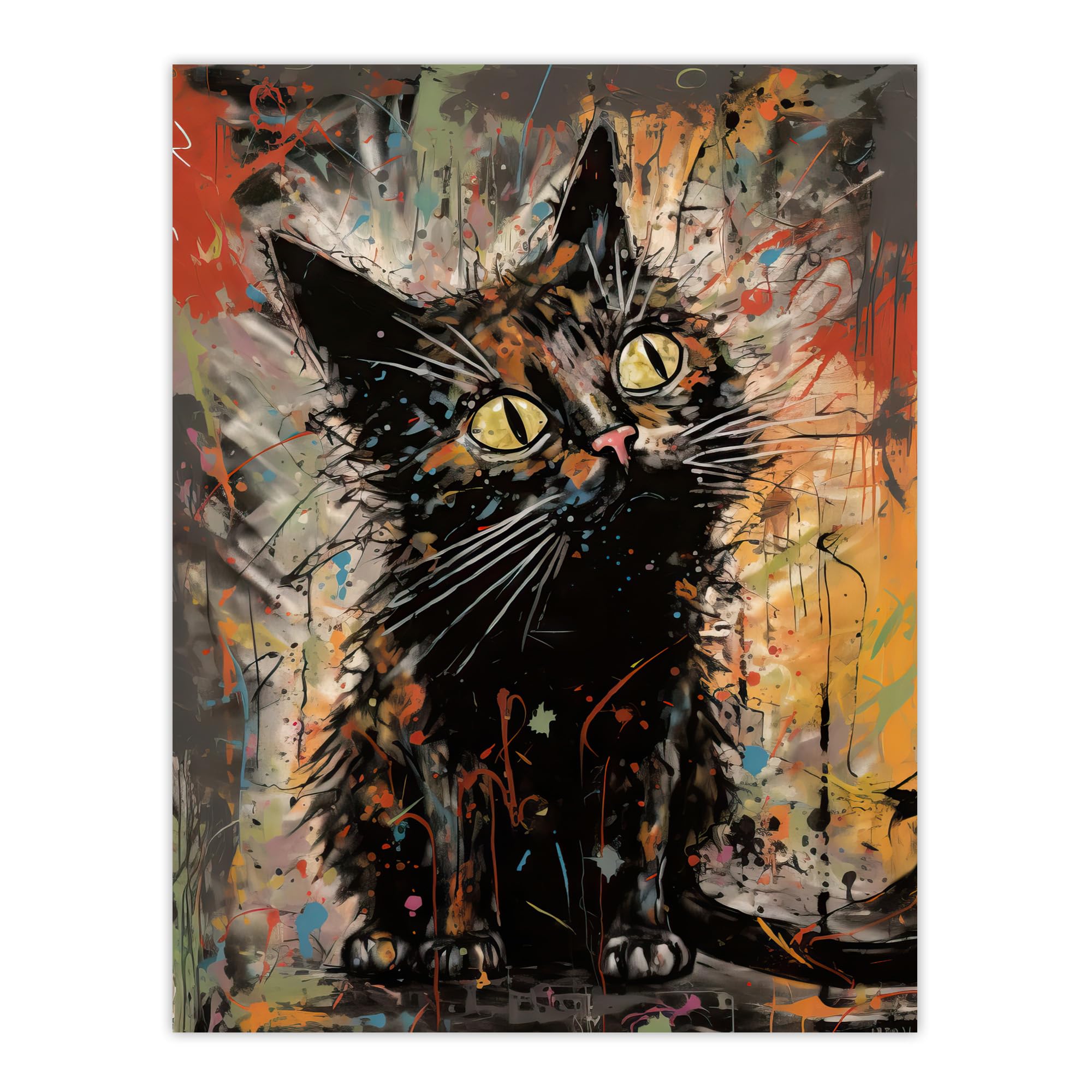 Artery8 The Curious Black Cat Painting By Tom Jones Extra Large XL Wall Art Poster Print, Unframed 24X32", 81L x 61W cm