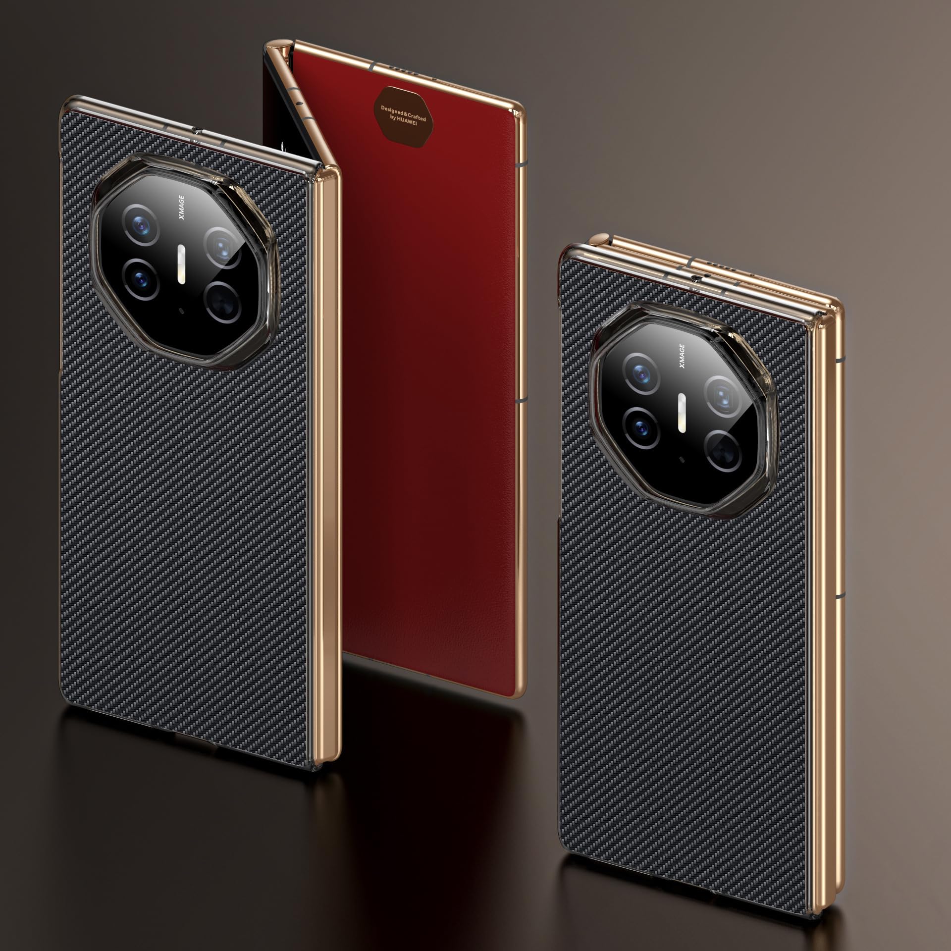 Skórzane etui do Huawei Mate XT, tekstura włókna węglowego tylna obudowa smukłe minimalistyczne biznesowe odporne na wstrząsy etui ochronne, czarne, Mate XT