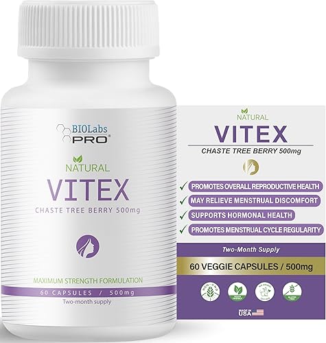 BIOLABS PRO Natural Vitex Chasteberry Suplemento para mujeres, extracto de bayas de árbol casto puro, 500 mg, fórmula de máxima resistencia,