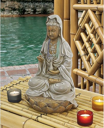 Miniatura 2 de Design Toscano EU1017 Diosa asiática Guan Yin sentado en Lotus al aire libre jardín estatua, 12 pulgadas, a todo color