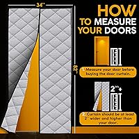 Vista 2 de Cortina magnética de puerta con aislamiento térmico de 34 x 82 pulgadas, puertas temporales, cortina magnética de puerta térmica, se adapta a