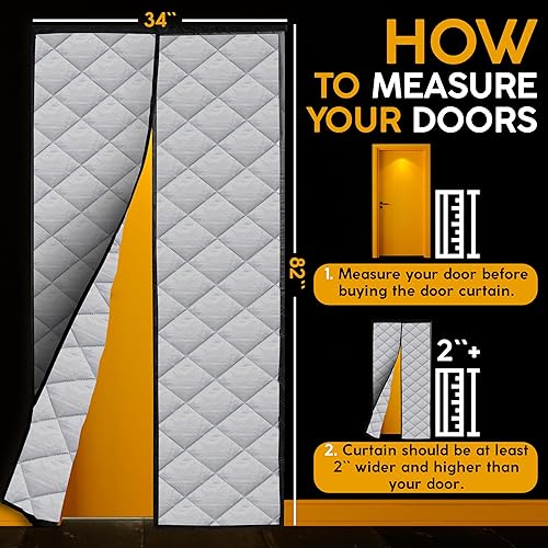 Miniatura 2 de Cortina magnética de puerta con aislamiento térmico de 34 x 82 pulgadas, puertas temporales, cortina magnética de puerta térmica, se adapta a