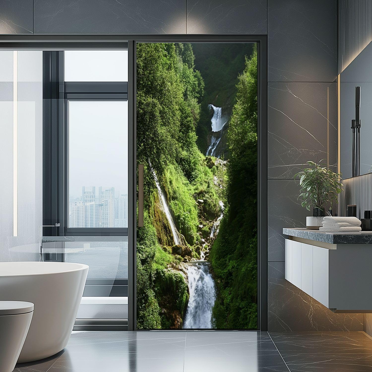 Sticker Porte Thème Naturel, Stickers Porte Trompe L'oeil Paysage Autocollant Poster Auto-Adhésif Art Décor Pour Chambre Salon Salle de Bain Papier Peint 95x215 cm 2365n
