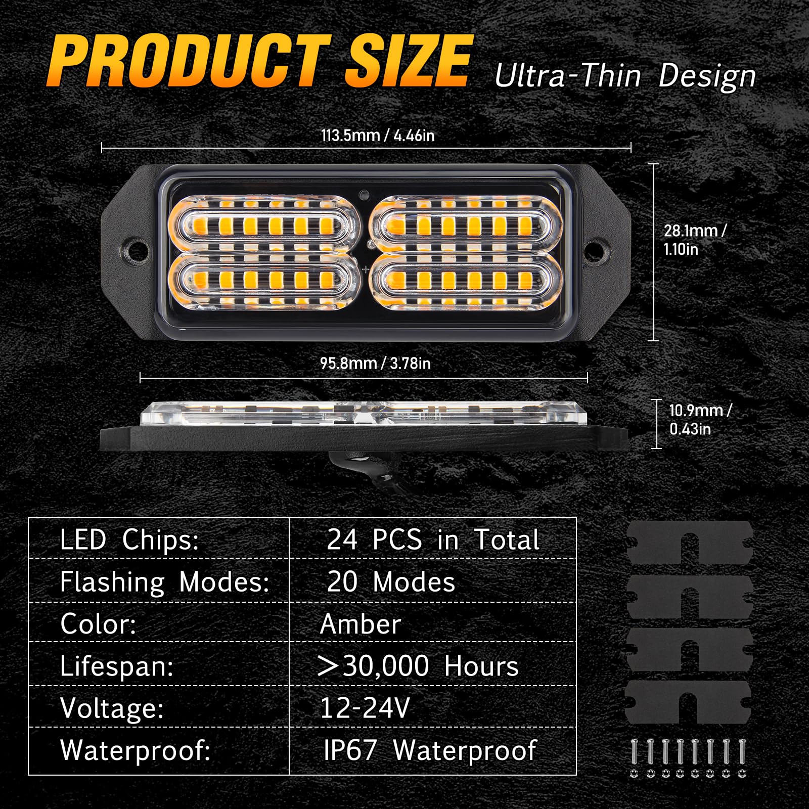 Luces estroboscópicas LED ámbar 4 en 1 para vehículos, luces estroboscópicas ámbar con interruptor de 9 teclas, 20 modos de flash, barra de luz de advertencia de emergencia para camiones,