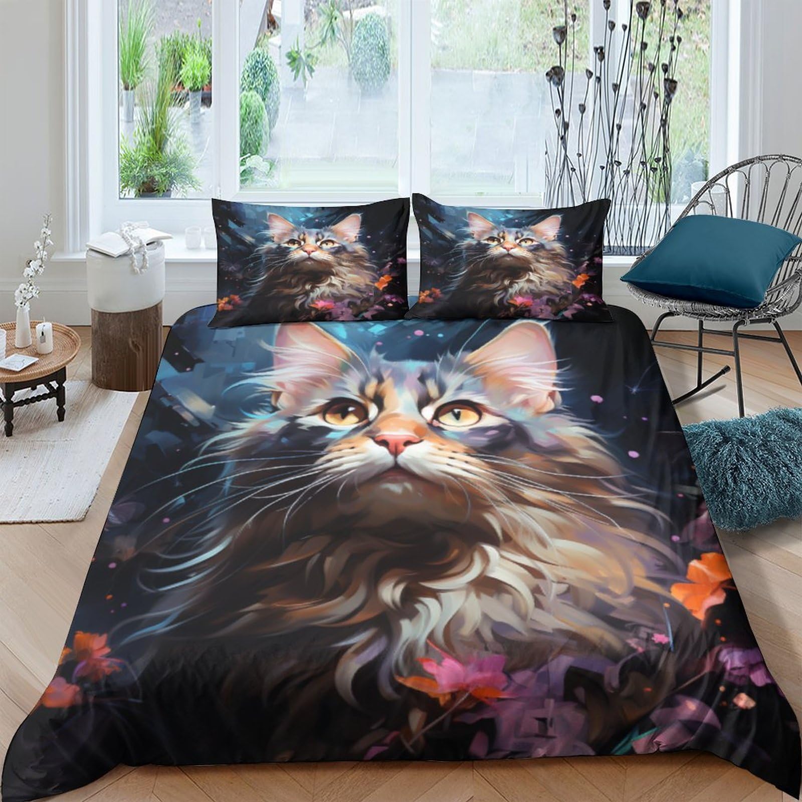 Housse de couette chat pour lit double parure de lit enfant dessin animé