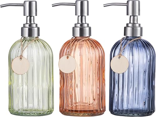 Miniatura 15 de HBlife Paquete de 3 dispensadores de jabón de 16 onzas con bomba de acero inoxidable 304, dispensador de jabón de baño de cocina con diseño de