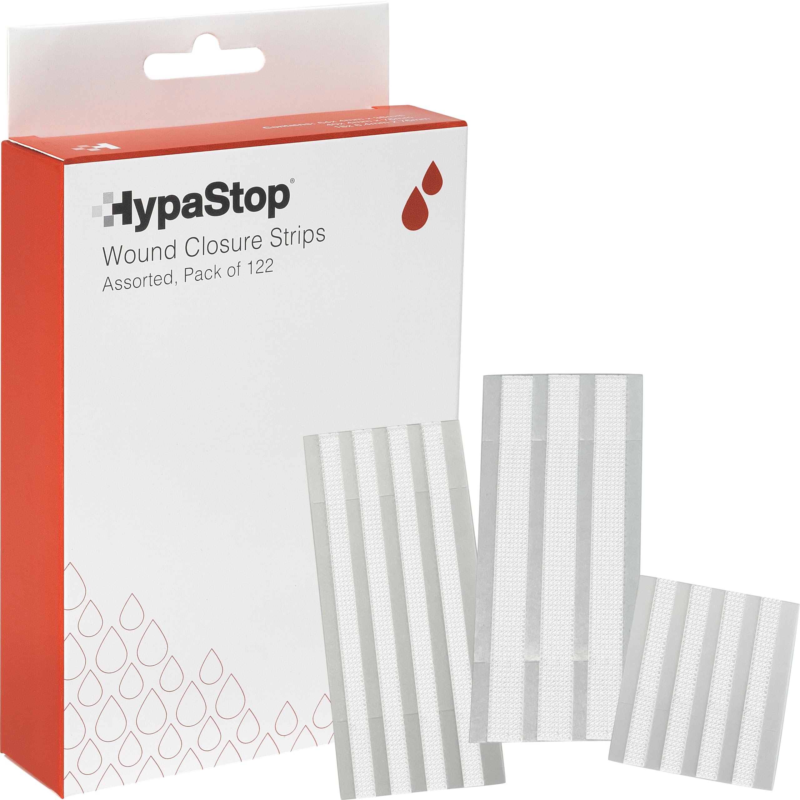 HypaStop Pack of 122 Assorted Wound Closure Strips, Hypoallergenic - Sterile, Latex-Free