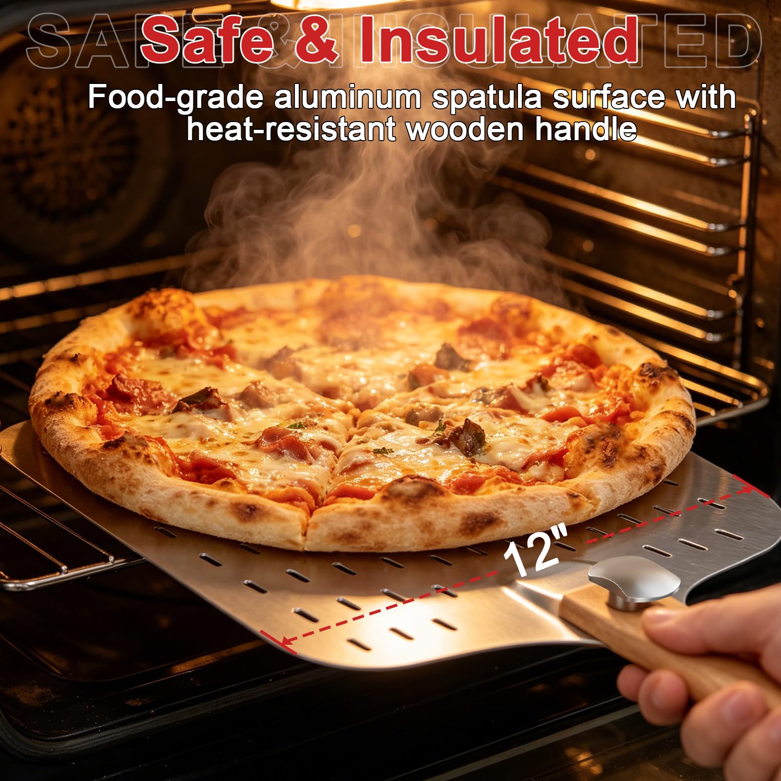 iklestar Kit 4 pièces pour pizza, 30 * 35CM Pelle à Pizza Perforée en Aluminium avec Manche Repliable, Coupe-pâte, Roulette à pizza professionnelle, Pelle à Tarte en Acier Inoxydable