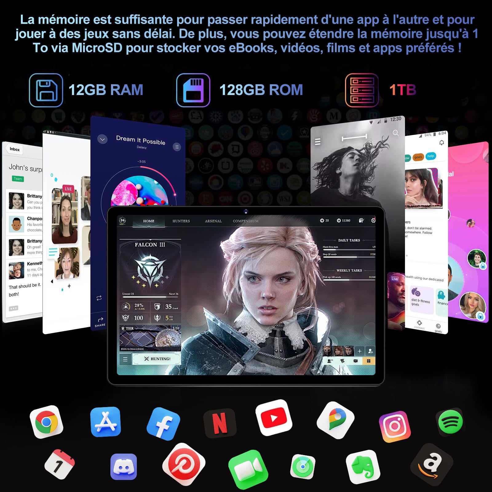 GOODTEL Tablet 10 pollici Android 13 con 12 GB RAM + 128 GB ROM (1 TB TF), 5 G + 2.4 G WiFi, Octa Core, GPS, Bluetooth 5.0, 8 MP + 5 MP, tipo C, tablet touch con custodia, tastiera e mouse, nero