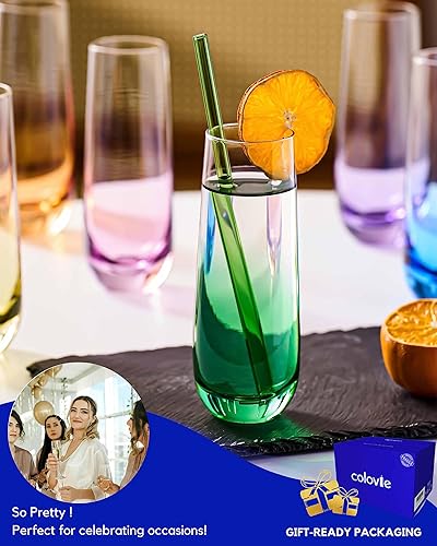 Miniatura 5 de ColoVie Martini Glasses set of 6,Champagne Flutes set of 6, Stemless, Colored