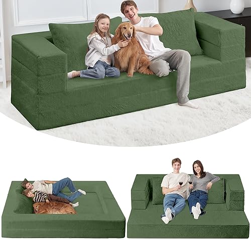 Vista 25 de Cama humana gigante para perro, cama 3 en 1 para perro de tamaño humano con funda de piel sintética lavable, cama grande plegable humana para Blanco