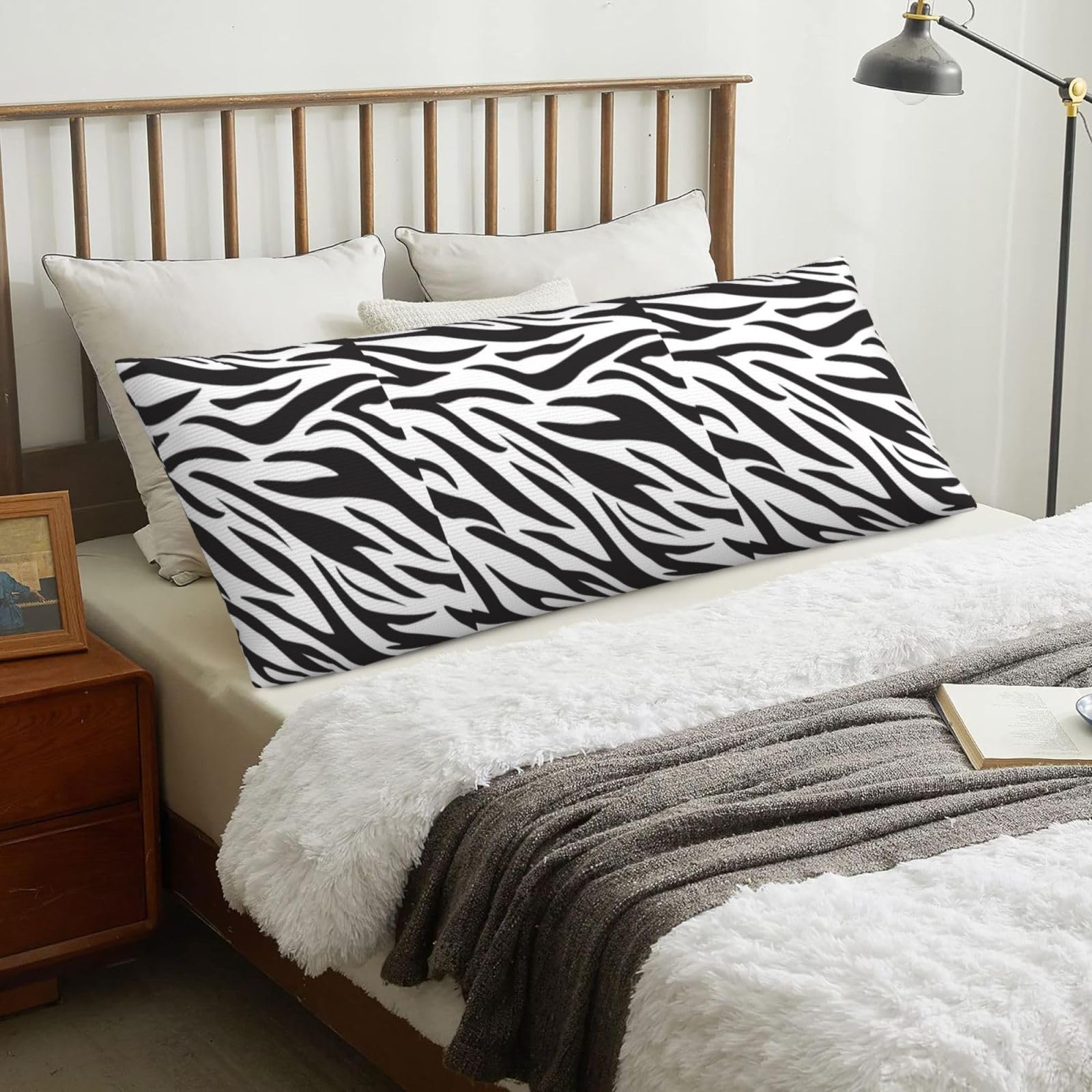 Zebra Print, Body Pillow Cover with Zipper,Long Body Pillowcase 20 x 60 in