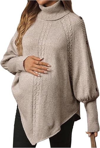 MakeMeChic Women's Maternity Poncho Sweater Turtleneck Asymm