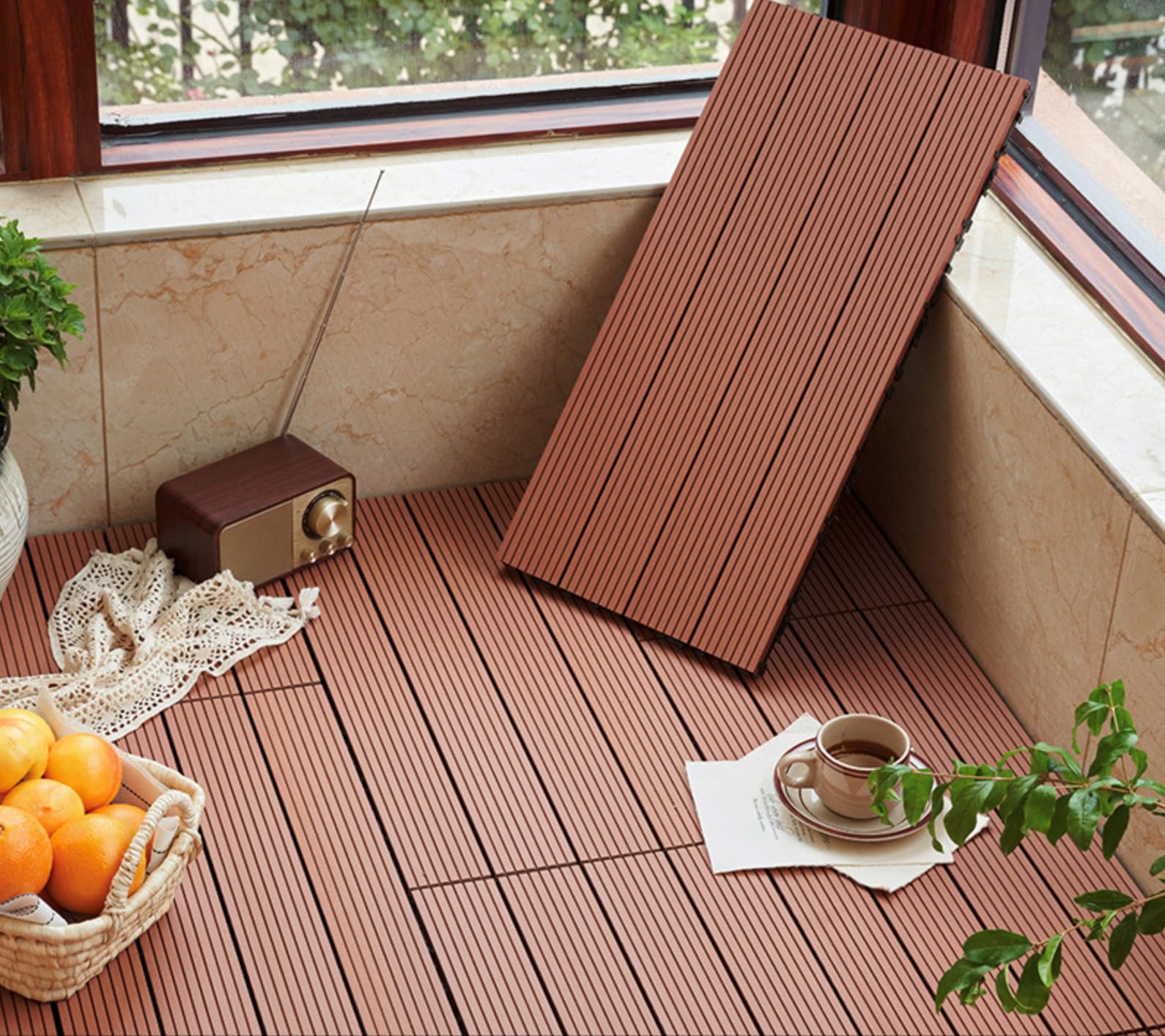 RHP 12 baldosas de madera WPC de alta calidad para terraza, sistema de conexión, 30 x 60 cm, fácil de colocar, resistente al agua, resistente a la corrosión (25-18)