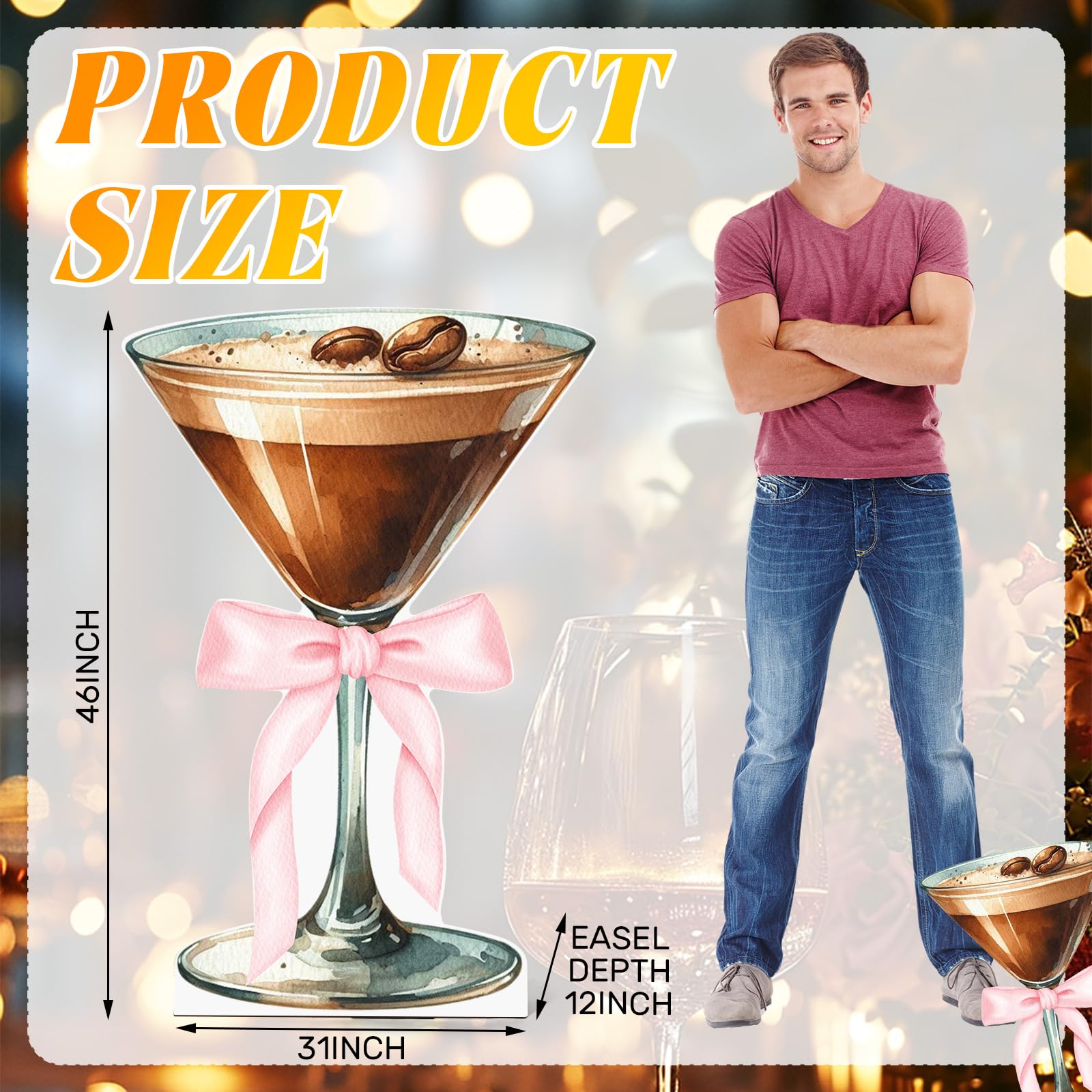 AmazingSpark Martini-Glas-Kartonständer für Espresso, Martini-Cocktail, für ältere Geburtstage, Junggesellinnenabschiede, Hochzeit, Party, Dekoration, 1,2 m