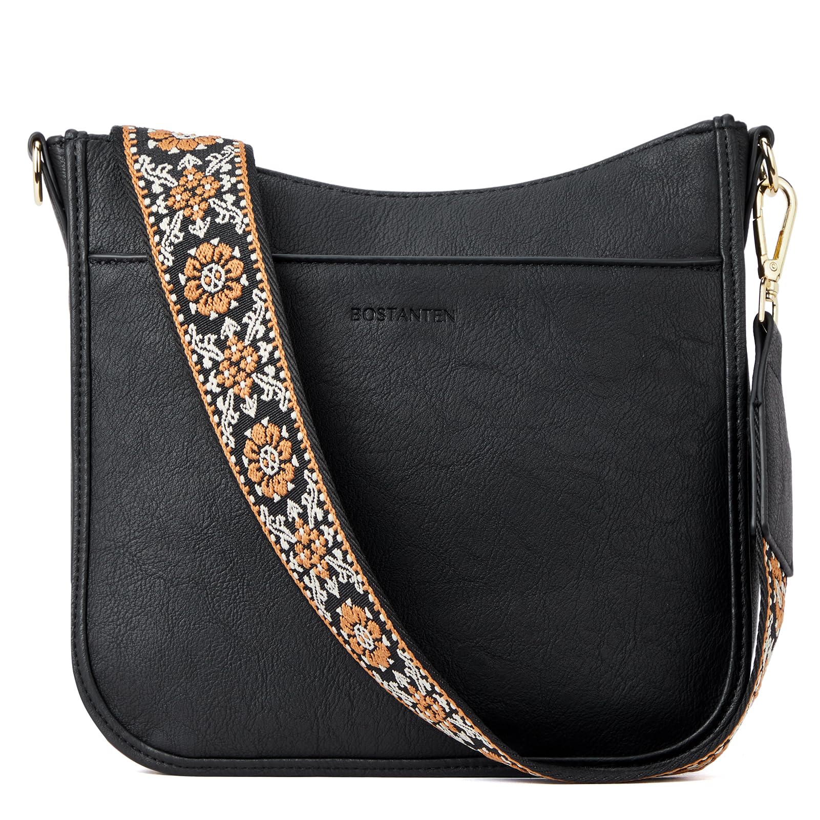 BOSTANTEN Handtasche Damen Mittelgroß Umhängetasche Leder für Frauen | Crossbody Bag mit Verstellbarem Breitem Farbigem Gurt, Tasche mit Vielen Fächern, Schultertasche für Alltag Unterwegs