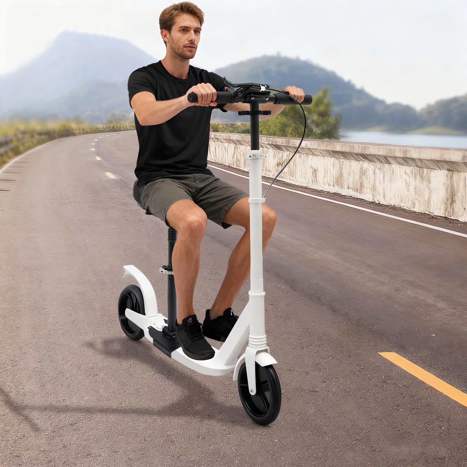 Cuscino ammortizzante per scooter elettrico, altezza regolabile da 50 a 68 cm | Sella pieghevole per scooter elettrico, omologata per strada, per adulti, per ciclismo a lunga distanza
