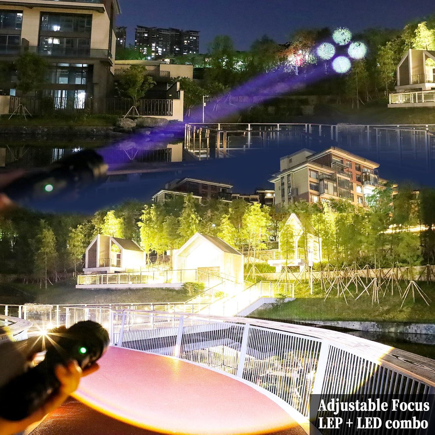 VASTFIRE Flashlight demonstrating adjustable focus from flood to spot beam