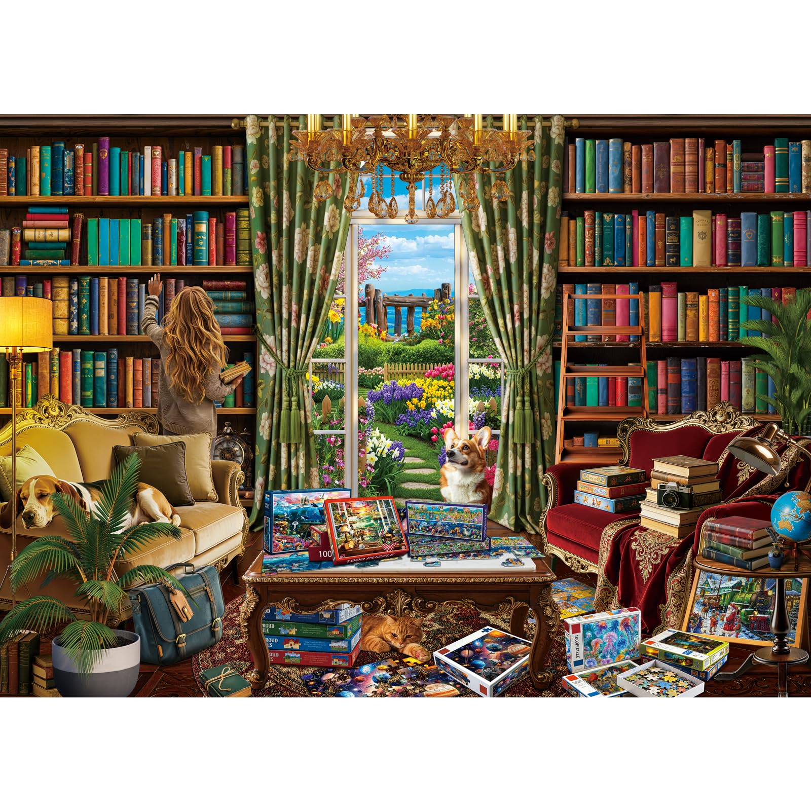 HUADADA 1000 Piece Jigsaw Puzzles for Adults-Cozy Library Room