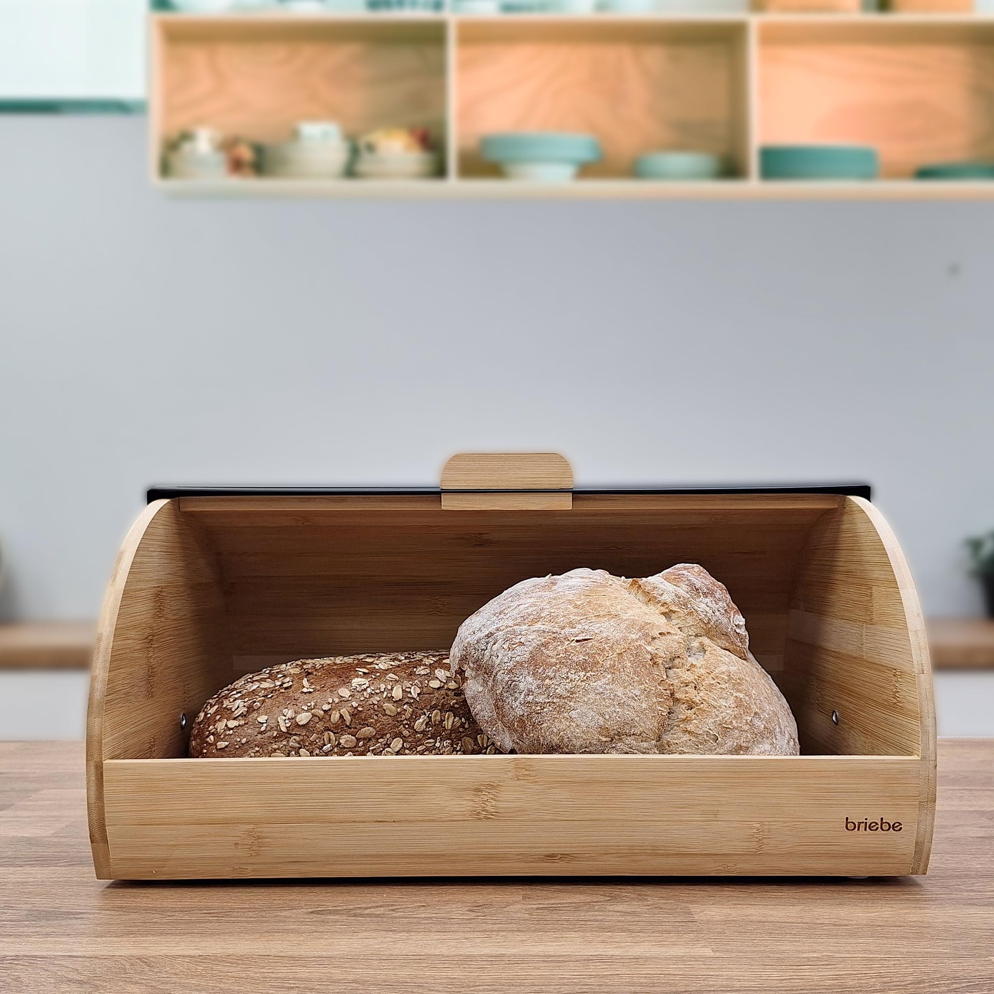 briebe Nordic Boîte à Pain en Bois de Bambou, Couvercle Coulissant pour Conserver le Painen, Bread Box pour le Rangement des Viennoiseries, Design Nordique Moderne, Noir