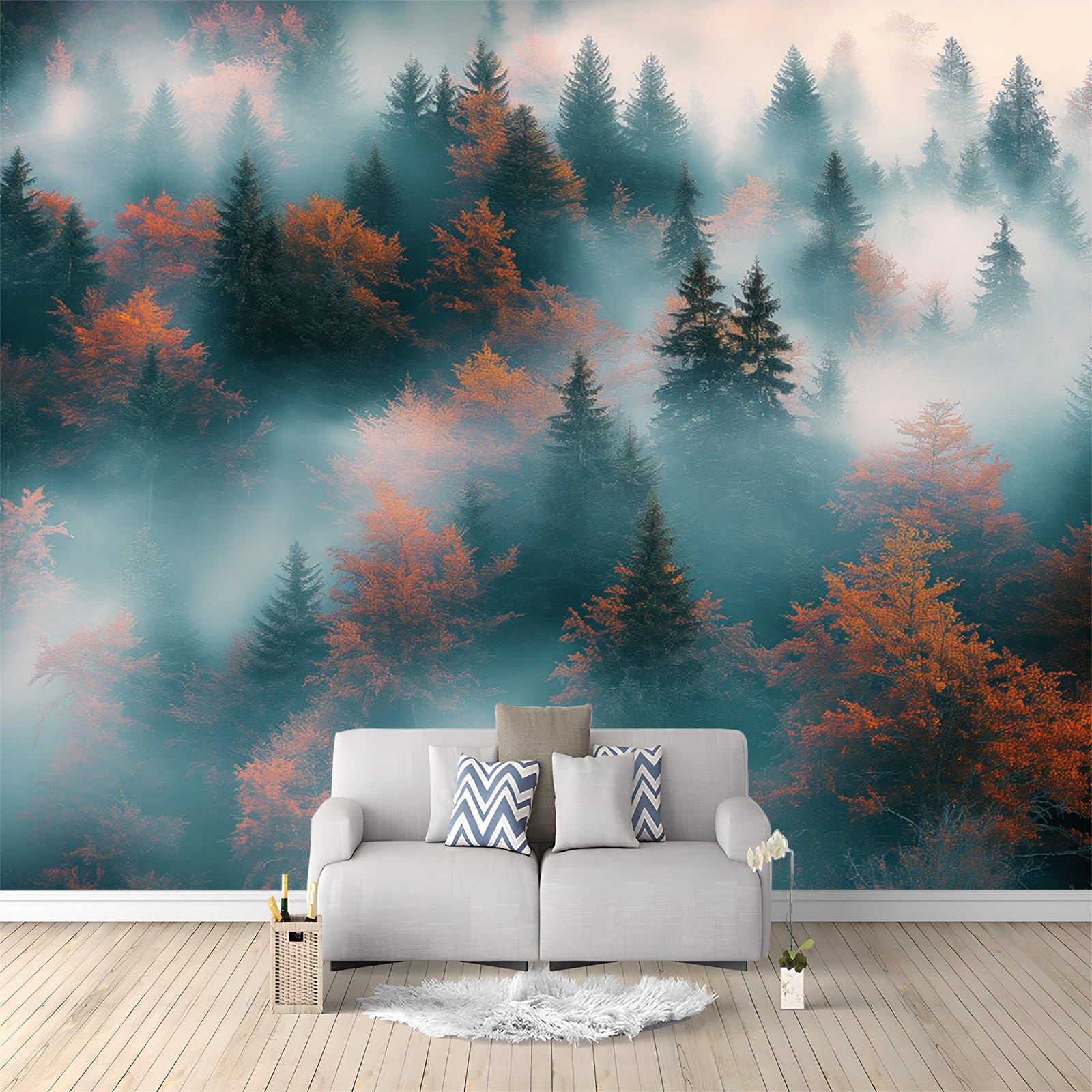 Papier Peint Panoramique Pins Forestiers Décor Mural Intissé Premium Haute Définition