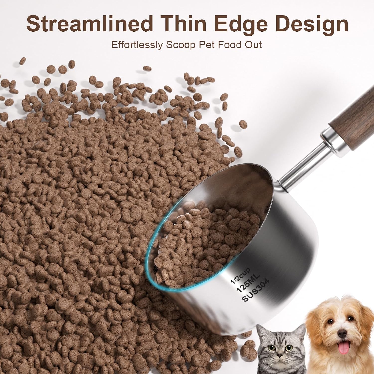 Dog-Cat Food Scoop Measuring-Cup - 1/2 Cup (4 Oz),304 stainless steels,Black walnut long handle… image 5