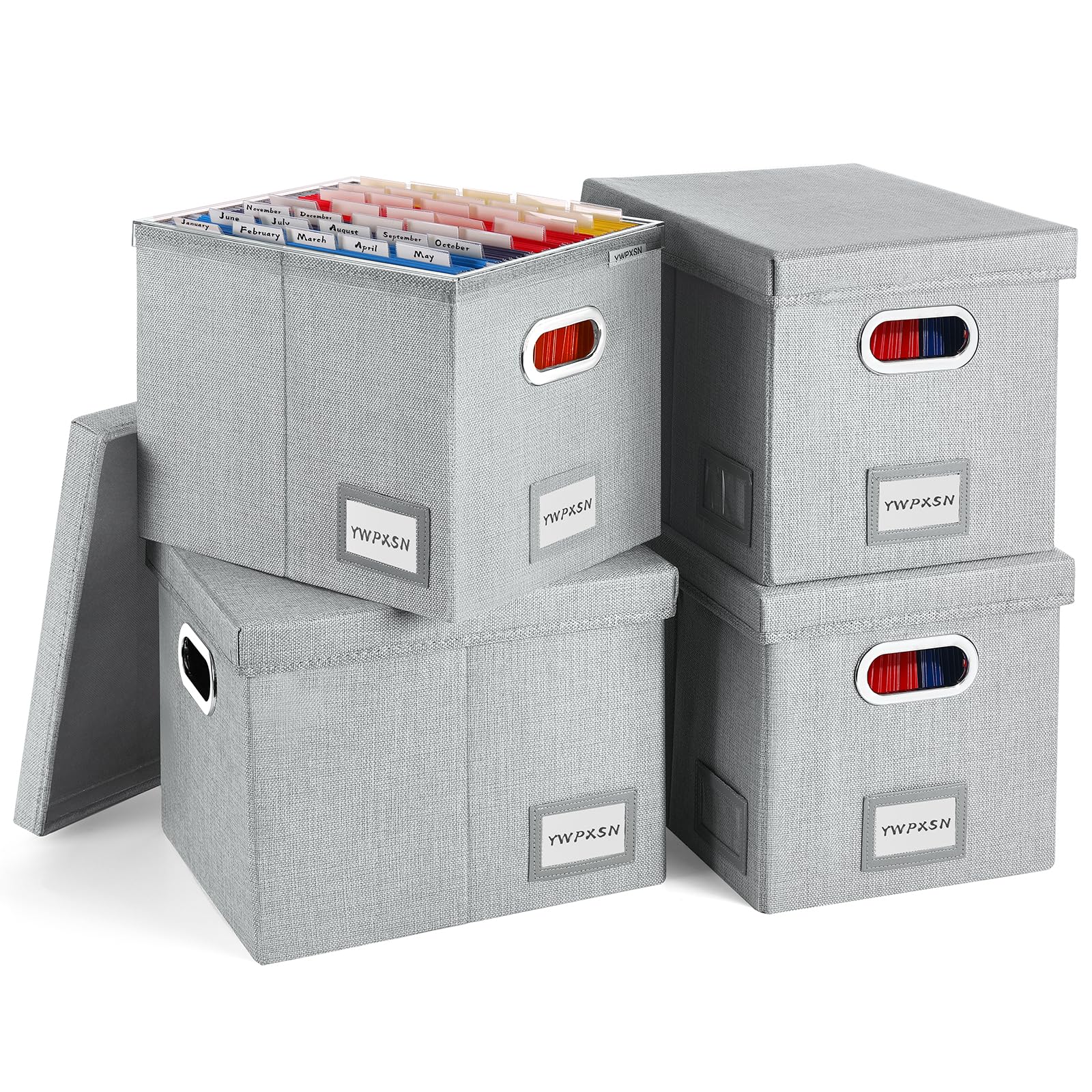 File Organizer Box with Lid - Hanging File Box with One-Piece Plastic Frame - Collapsible Decorative Document Storage Bins for Office Home (Light Grey, 13.2x10.1x10.1in(4Pack))