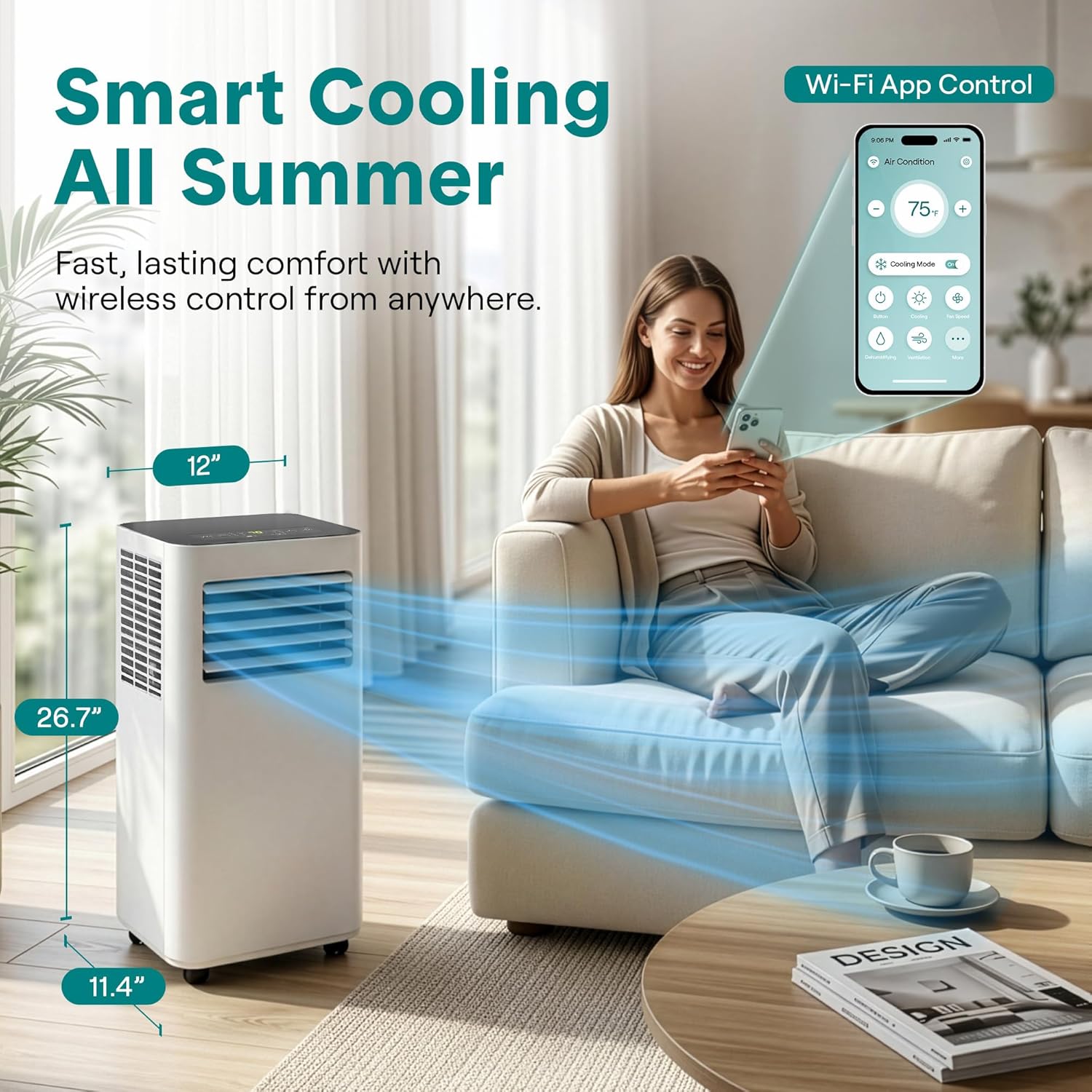 SereneLife Portable AC Unit 8000 BTU with LED Display & Control Box | Standing Portable Air Conditioner with Dehumidifier & Fan Modes | Easy Setup for Bedroom and Offices | Window Kit Compact Included