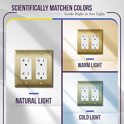 Miniatura 2 de ENERLITES Placa decorativa de pared metálica para receptáculo o interruptor, acero inoxidable 201, resistente a la corrosión, tamaño de 2 segmentos