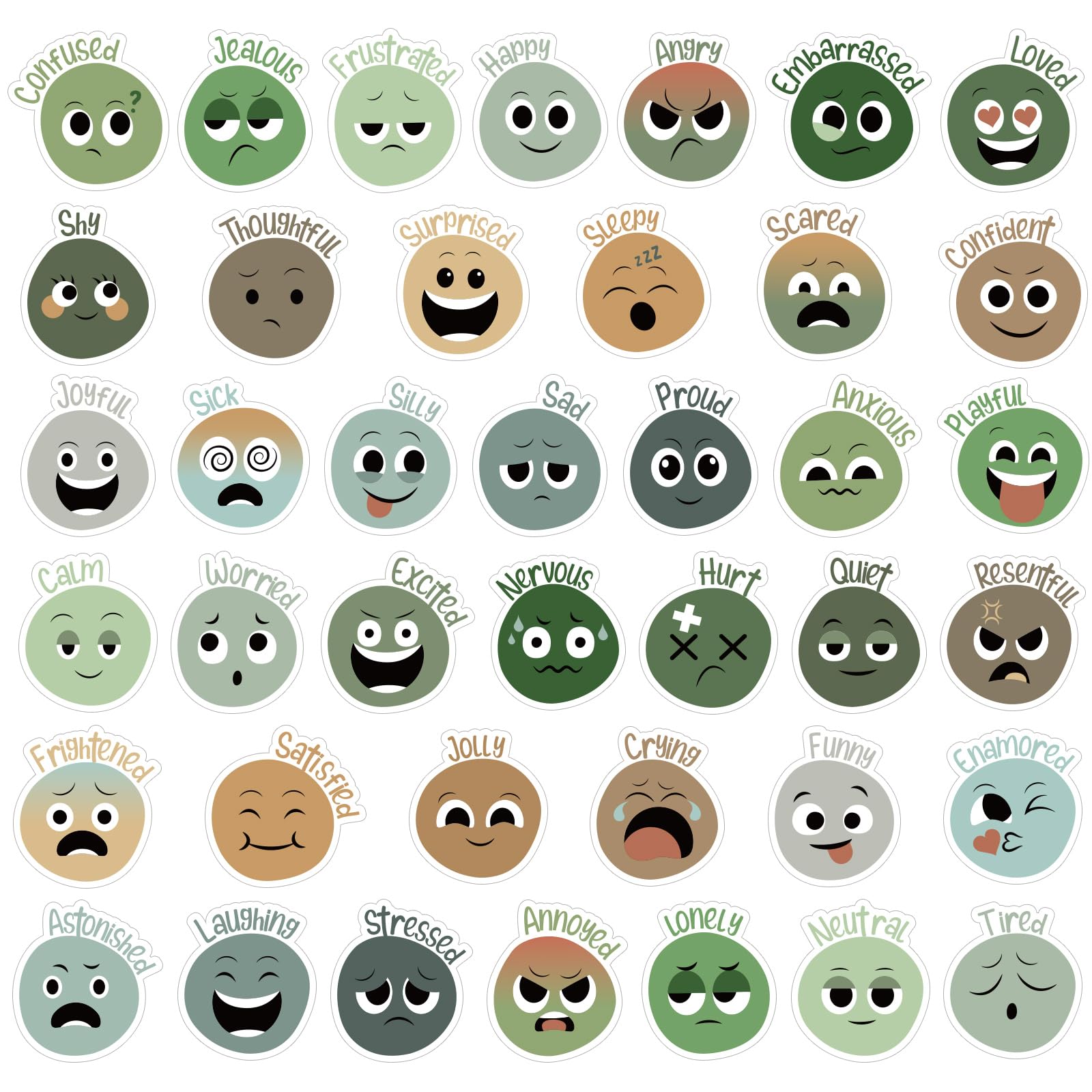Eersida 800 Pieces Face Emotional Feelings Stickers Funny Mood Stickers for Kids Emotional Support Decal Mental Health Cute Teachers Reward Decor for Classroom Home School Supplies(Greenery) — image 1