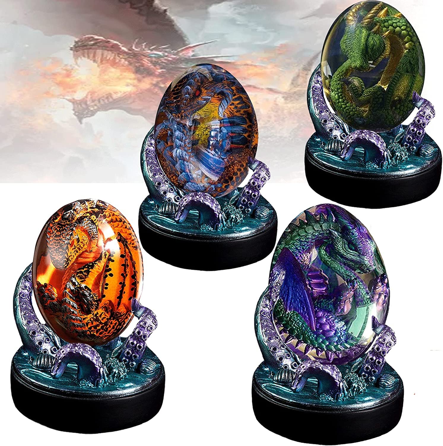 HXZDEY 1/4Pcs Crystal Lava Dragon Egg, Dream Crystal Transparent Dragon Egg, Resin Sculpture Crystal Dragon Egg Stones Unique Ornaments, Lava Dragon Egg Figurines Souvenir Desktop Ornaments